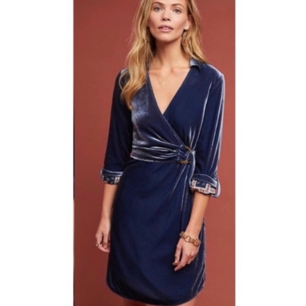 NWT Blue Velvet Wrap Dress Anthropologie Maeve - Sz 6